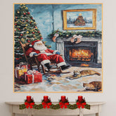 Peaceful Christmas Night – Santa Claus and Pup by the Fire on Ready to Hang 1.5" Thick Canvas Wrap, Floating Framed Canvas, Flat Rolled Canvas